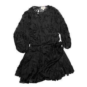 Anthropologie Mare Mare Amal Textured Mini Dress XL Black Sheer Embroidered